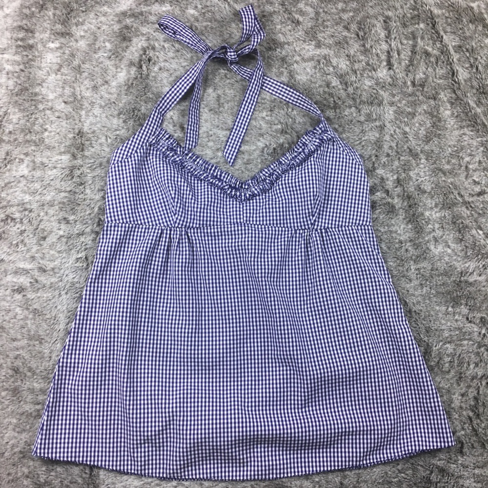 J. crew halter top white blue check print gingham